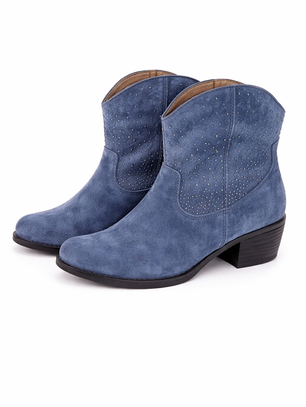 BØC Blue Studded Suede Western Ankle Boots Size 7 Boho Cowboy Booties - Picture 2 of 14